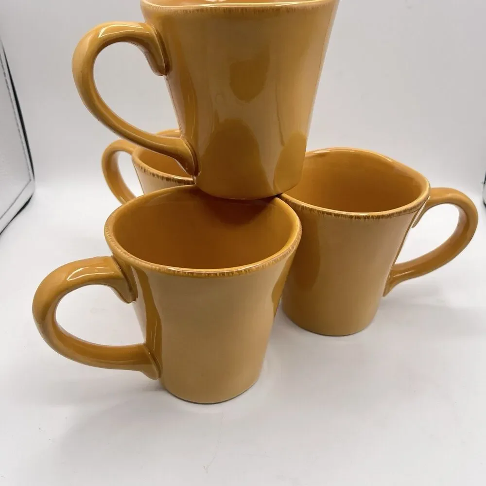 PIER 1 Earthware Elemental Coffee Mugs | Honey Color | 12 oz | Set of 4